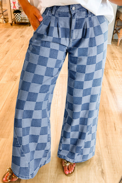 Hay Bale Checkered Denim Wide Leg Jeans