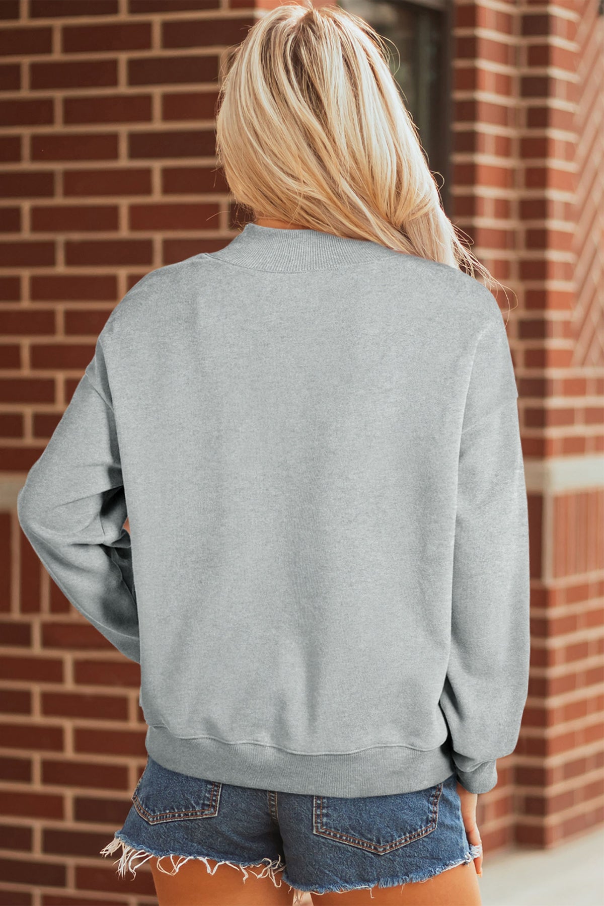 Gray Western Style Mallard Duck Printed Graphic Baggy Mock Neck Sweatshirt