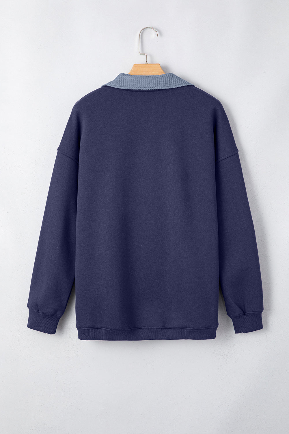 Waffle Knit Contrast Collar Half Buttoned Sweatshirt