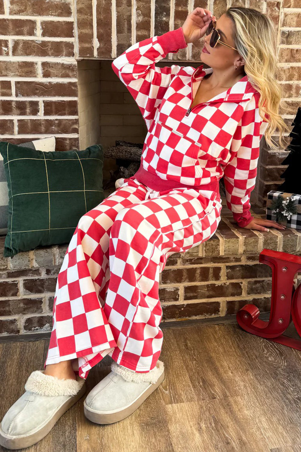 Peppermint Check Half-Zip Pant Set