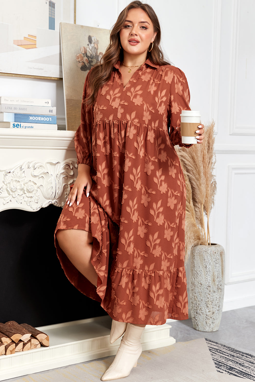 Cinnamon 3D Floral Ruffle Maxi Dress