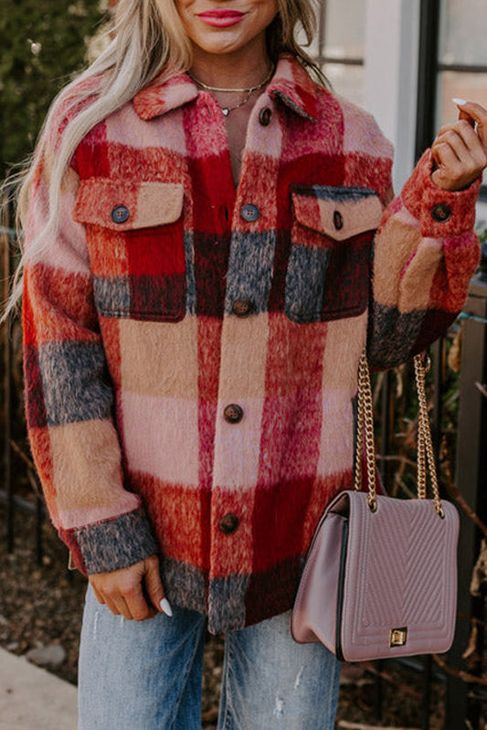 Orange Plaid Pocket Jacket