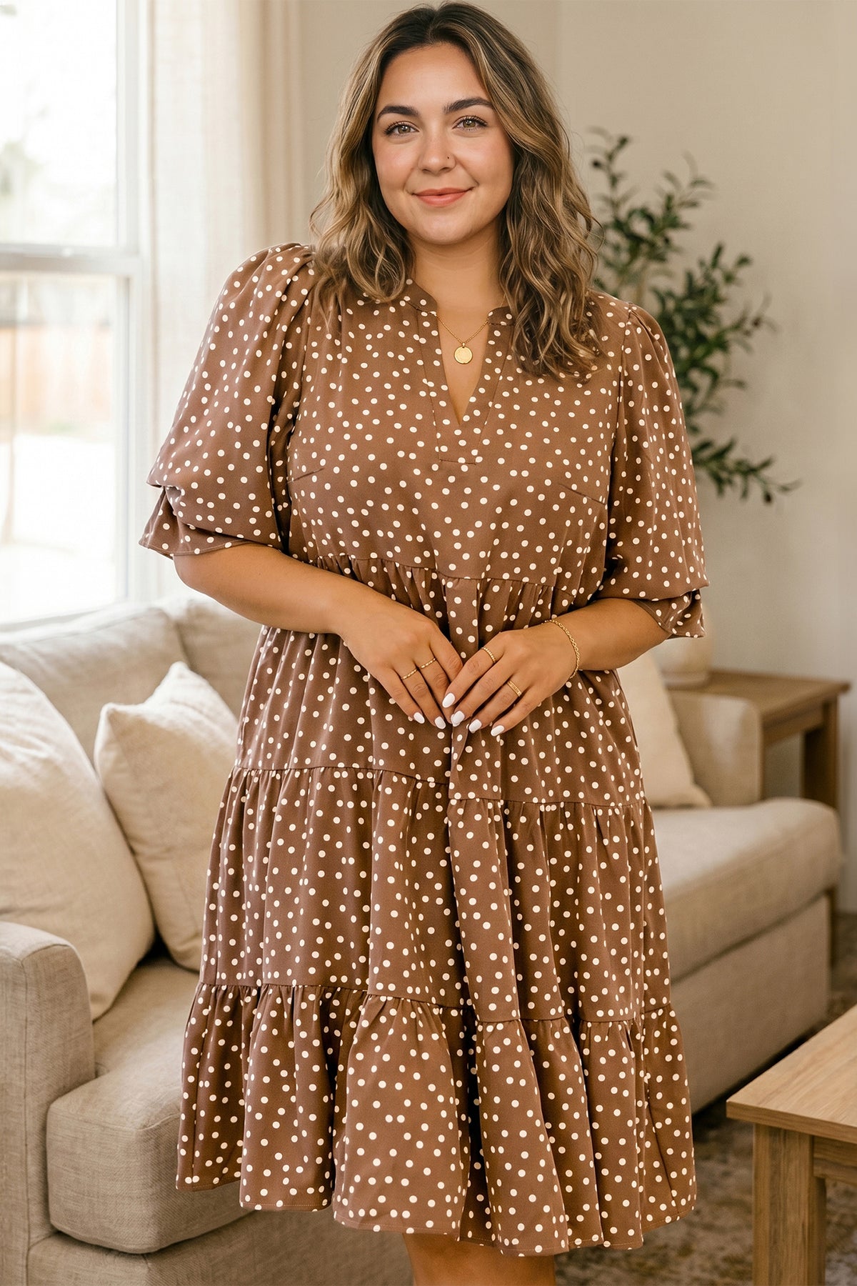 Polka Dot V-Neck Shift Dress