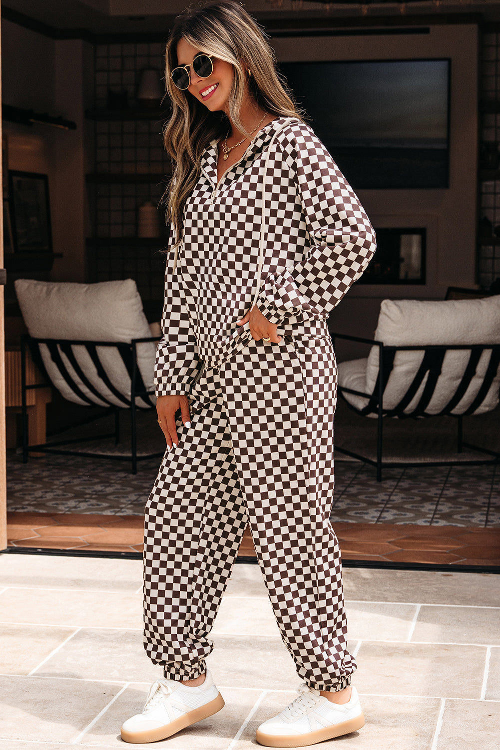 Black Check Athleisure Pant Set