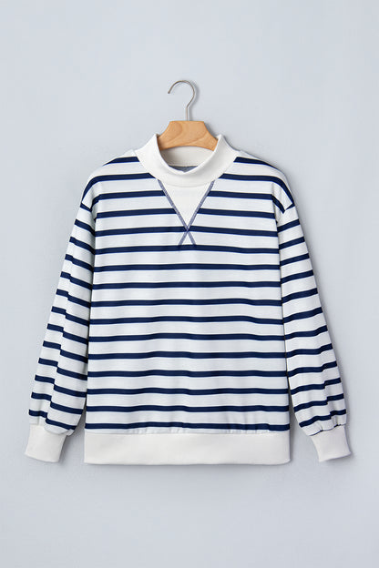 Striped Ribbed-Cuff Sweatshirt