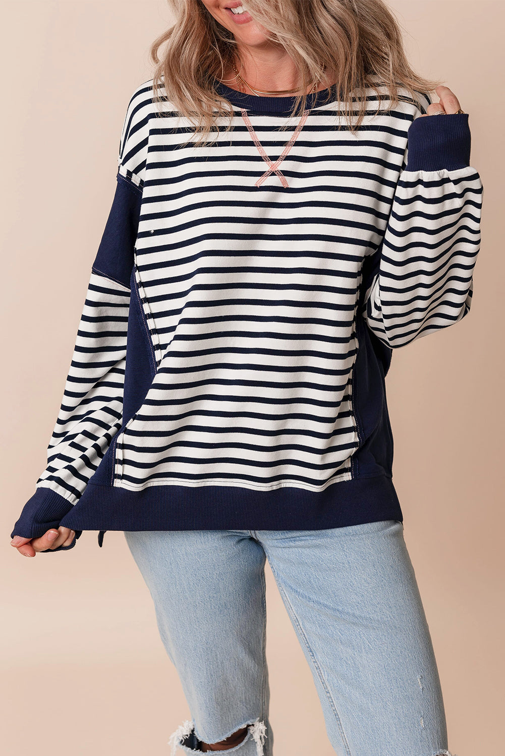 Striped Exposed-Seam Sweatshirt