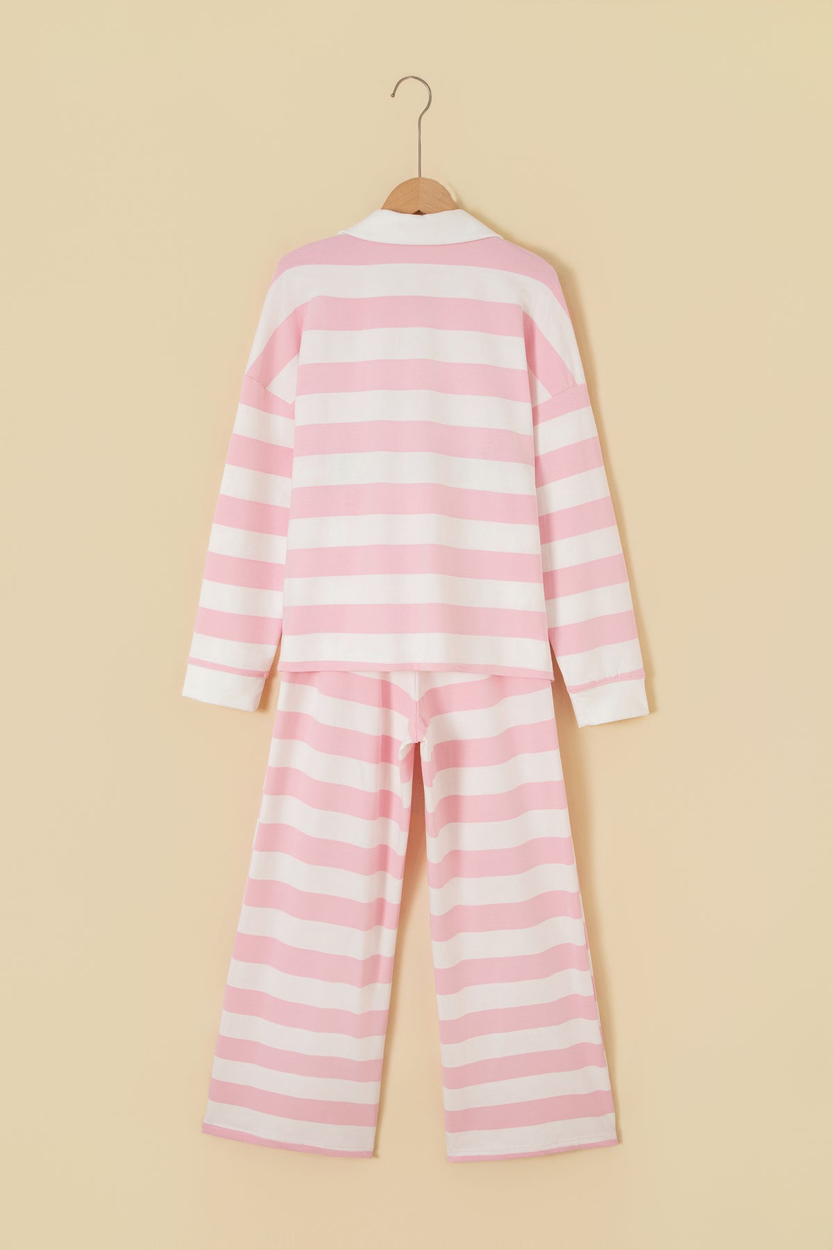 Pink Stripe Half-Zip Pants Set