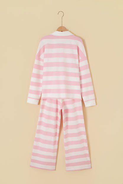 Pink Stripe Half-Zip Pants Set