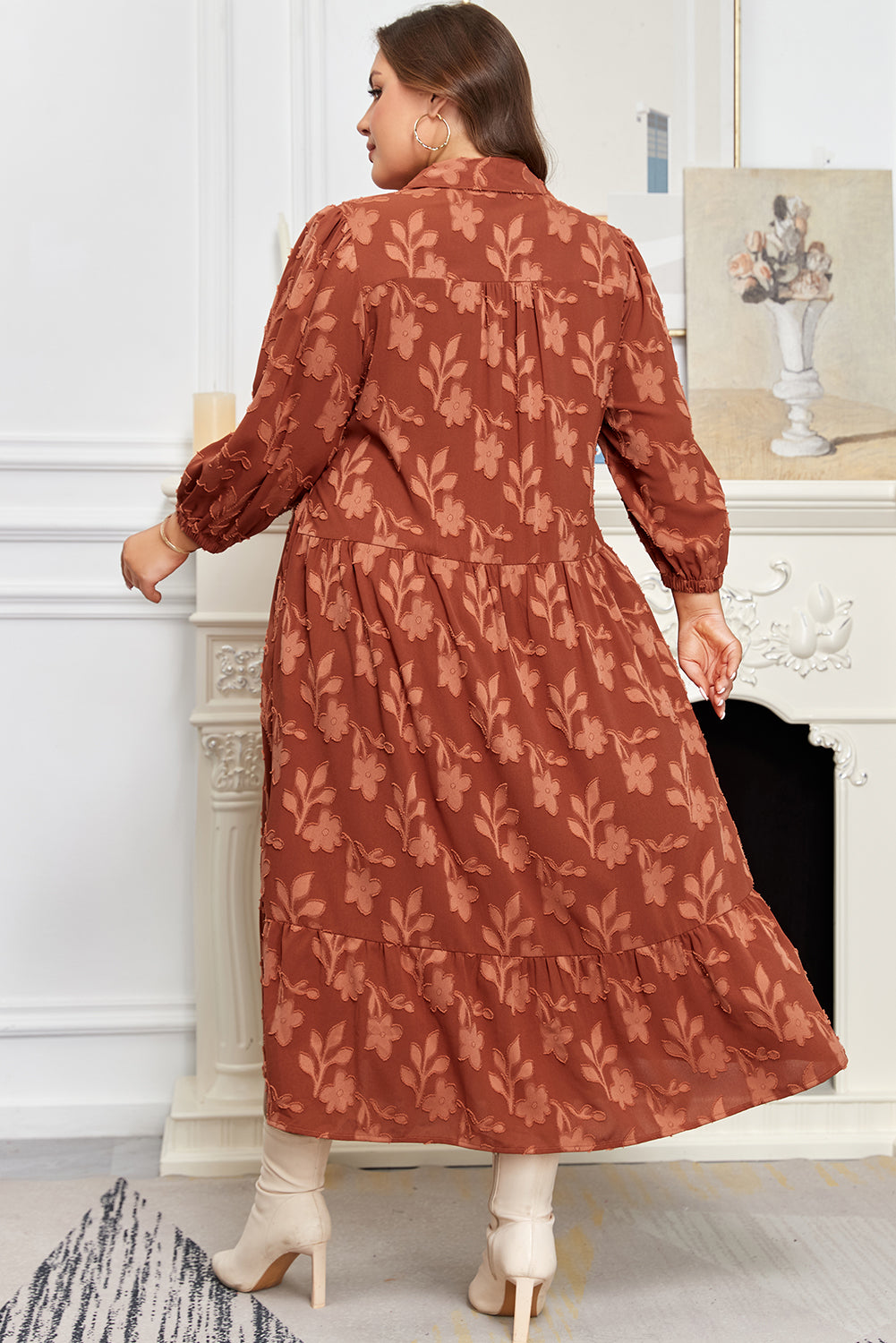 Cinnamon 3D Floral Ruffle Maxi Dress