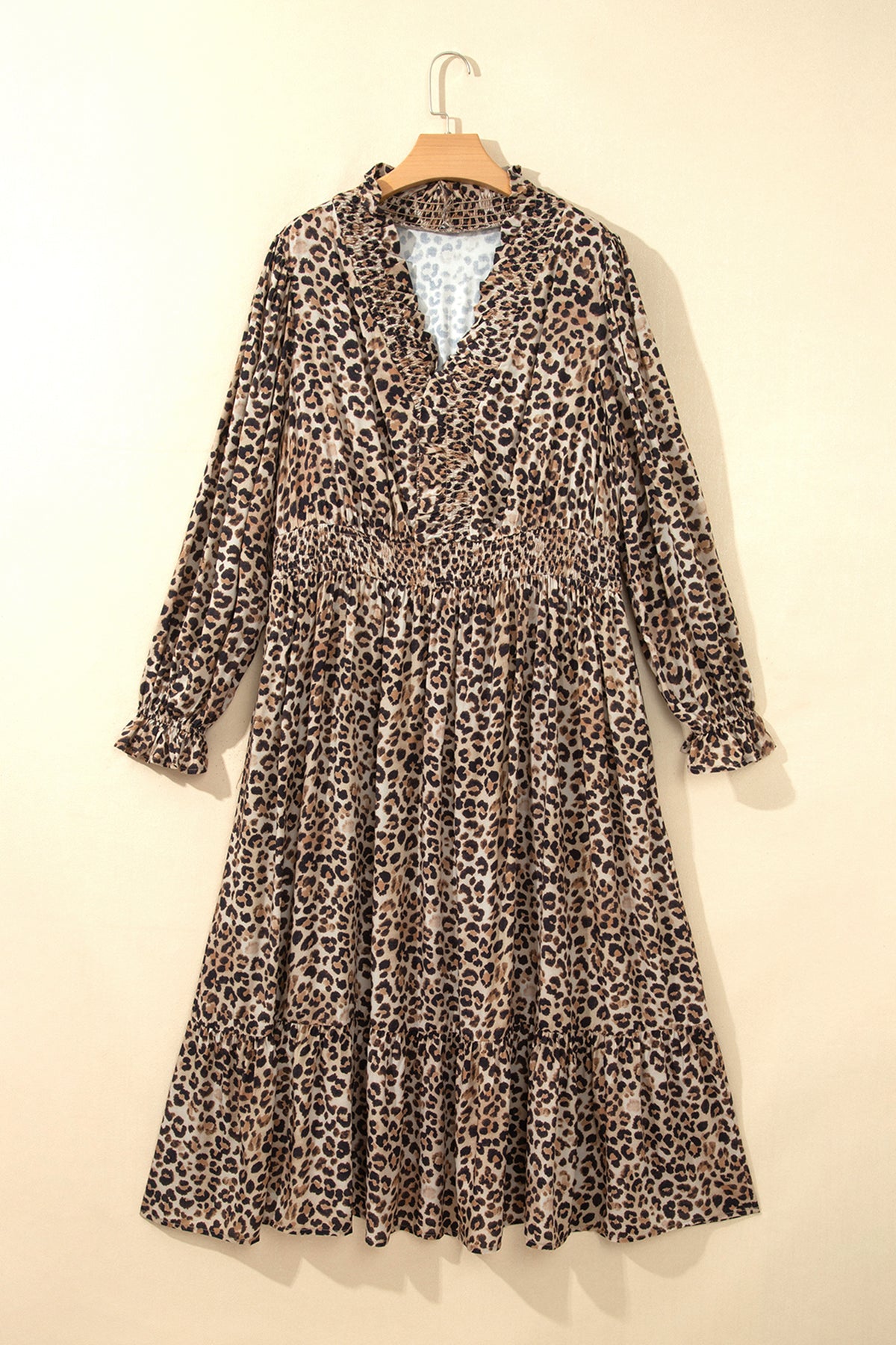 Brown Leopard Gathered-Waist Maxi Dress