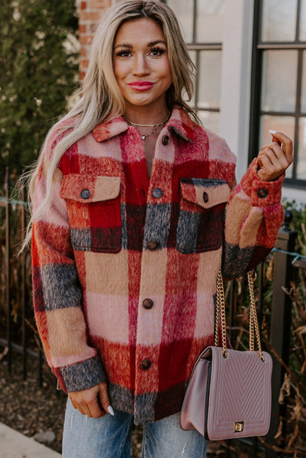 Orange Plaid Pocket Jacket
