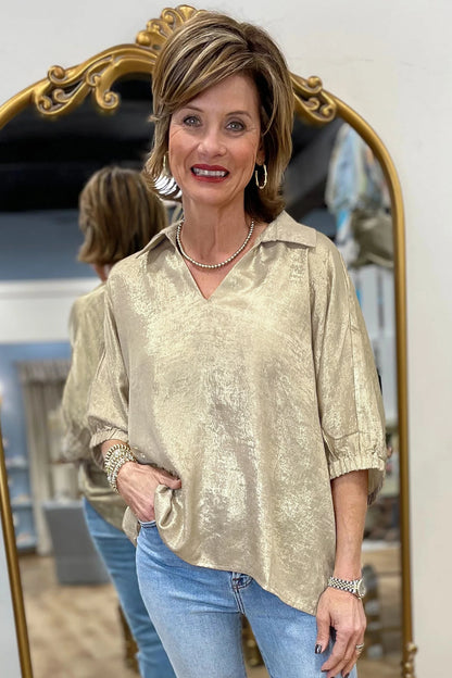 Starlit Metallic Collared Top