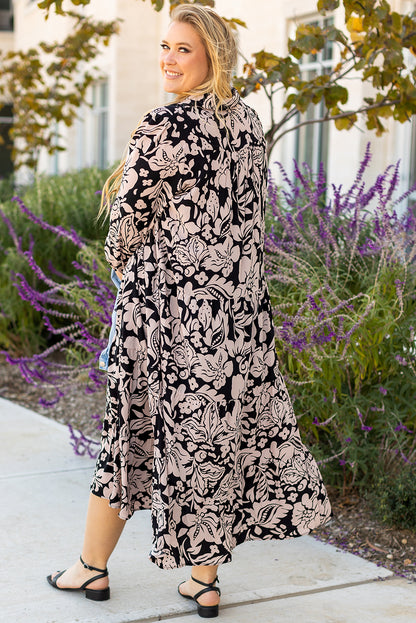 Black Floral Puff-Sleeve Maxi Dress