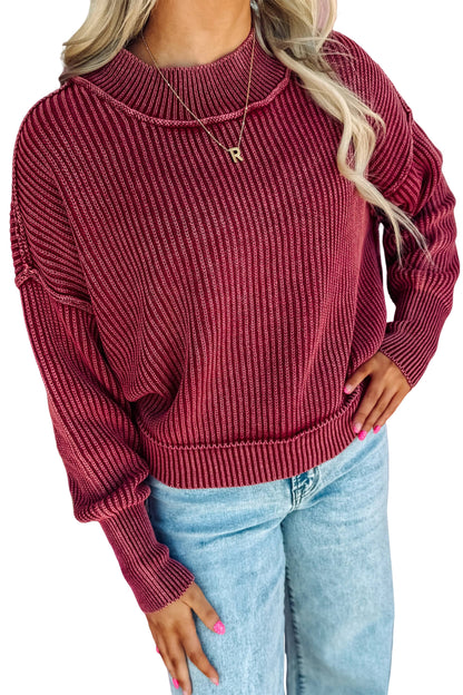 Red Dahlia Ribbed High-Neck Sweater