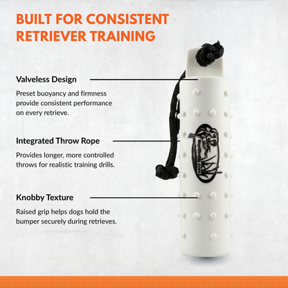 The HuntEmUp 3in Plastic Dog Training Bumper Dummy w/Valve White