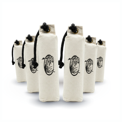 HuntEmUp Large Canvas Dog Training Bumpers – 6-Pack with Throw Ropes (White)