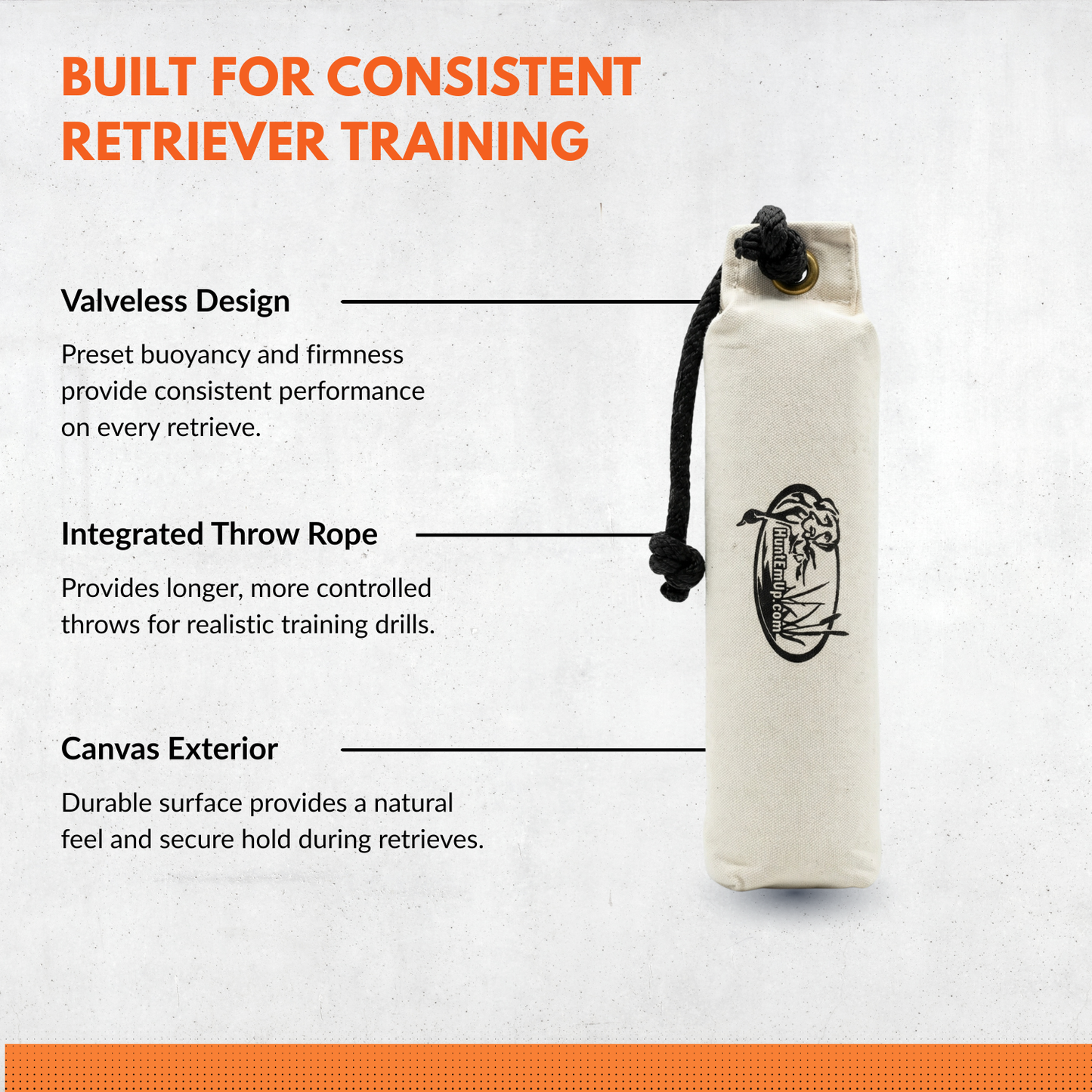 HuntEmUp 3 in Canvas Dog Training Bumper White