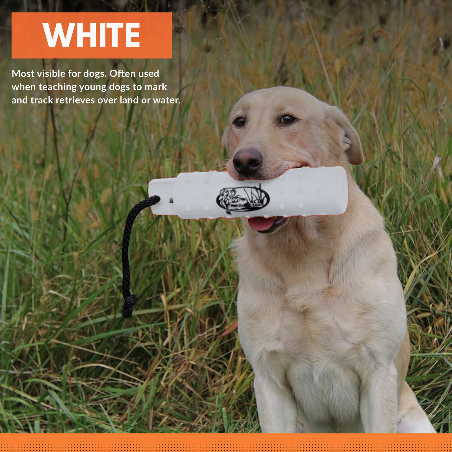 The HuntEmUp 3in Plastic Dog Training Bumper Dummy w/Valve White