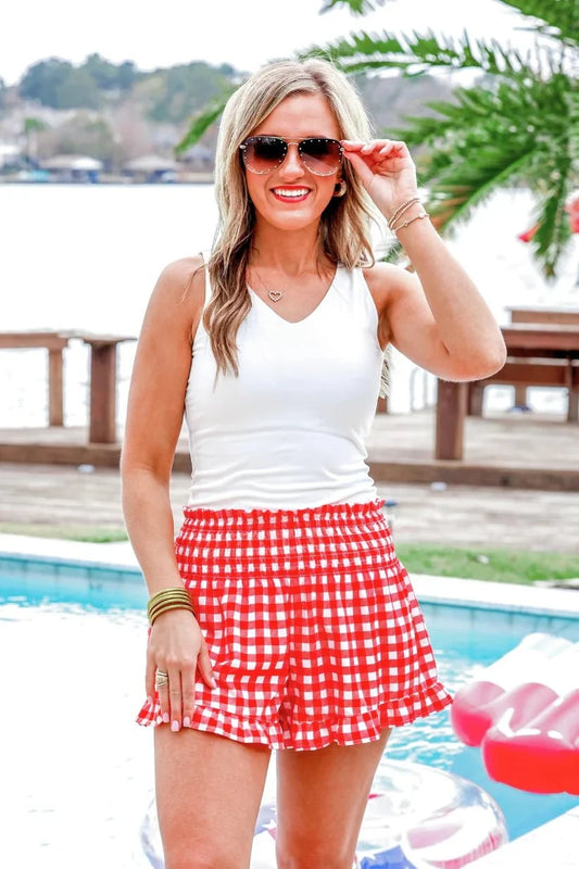 Jess Lea Sunny Strolls High-Waisted Shorts - Red Gingham