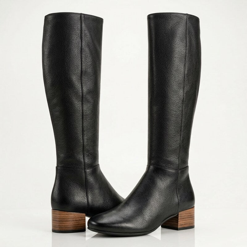 Gentle Souls Ella Black Leather Block-Heel Boots